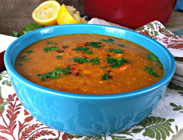 Soup lentil red vegetable bread green vegan healthy packed nights flavor chilly cold perfect